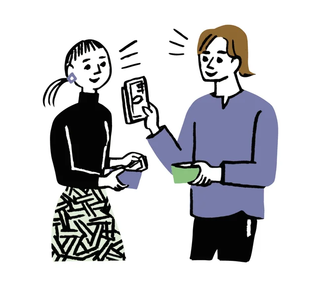 お金を払う男性と受け取る女性のイラスト