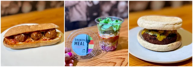 スタバ、プラントベースの新商品（左上から）「トマト＆ソイボール 石窯フィローネ」（テイクアウト￥501、イートイン￥510）、「シェイクンミール ソイボロネーゼ」（テイクアウト￥452、イートイン￥460）