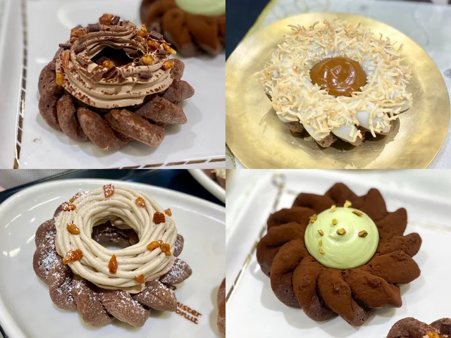 （左上から時計回りに）トリオレショコラ、ノワドココ、ピスターシュ、モンブラン（各テイクアウト ¥248、イートイン ¥253）