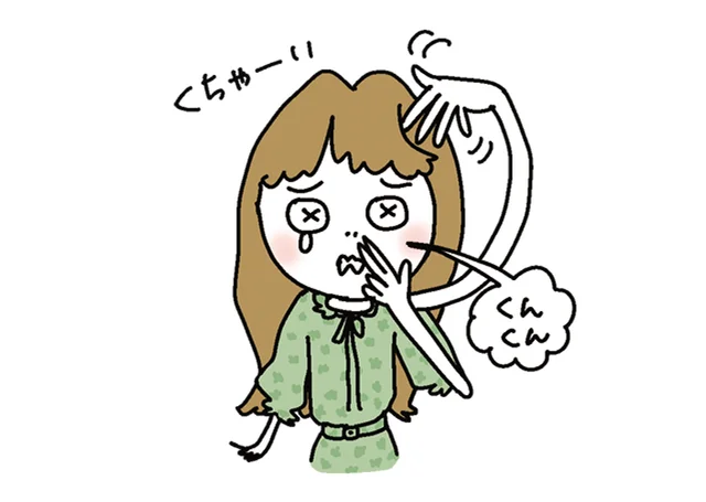 自分の頭皮のにおいをかぐ女性のイラスト