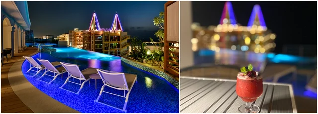 レクー沖縄北谷スパ＆リゾート、インフィニティプール。夜の様子