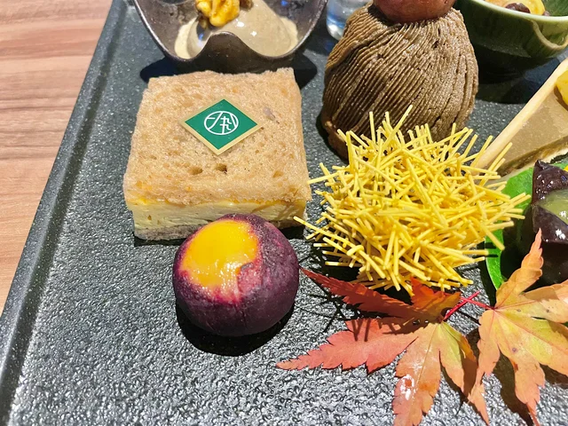 日本茶レストランレストラン1899お茶の水の1899アフタヌーンティープレート「栗と紫芋の茶巾しぼり」