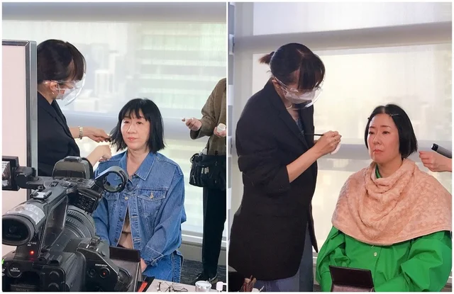 ヘアメイク吉﨑さんにメイクされている阿佐ヶ谷姉妹