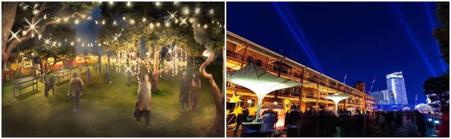 みなとみらい、クリスマスマーケット2022「Christmas Market in 横浜赤レンガ倉庫」「イルミネーションガーデン」や、音楽イベント開催時のイメージ