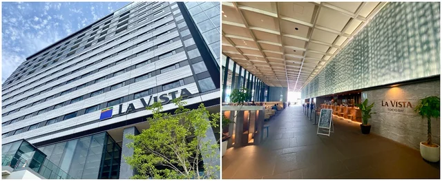 （左）『ラビスタ東京ベイ』外観。（右）ロビーは大きな窓から自然光が差し込み、開放感にあふれている