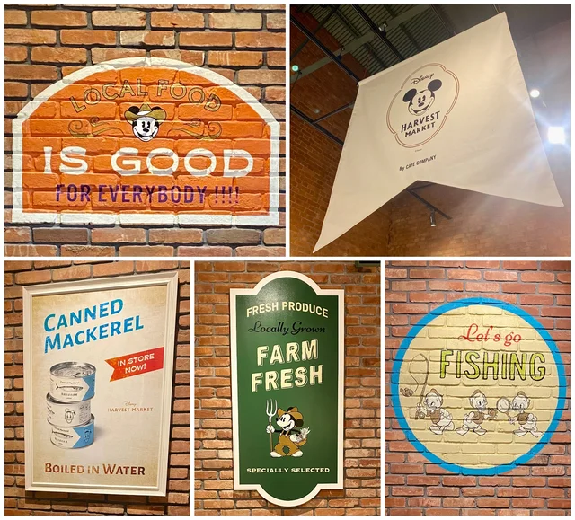 赤レンガの『ディズニー・ハーベスト・マーケット』。店内に描かれたアートの数々