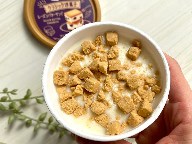 「ハーゲンダッツ ミニカップ クラシック洋菓子」、「レーズンバターサンド」表面