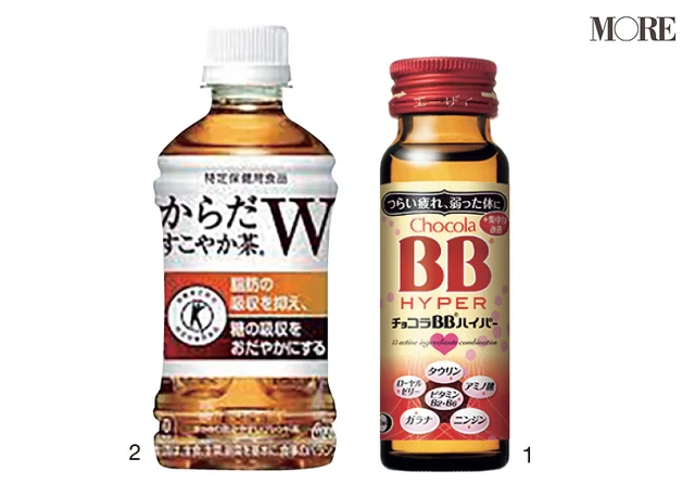 （右）エーザイ　チョコラBBプラスハイパー　（左）日本コカ・コーラ　からだすこやか茶W