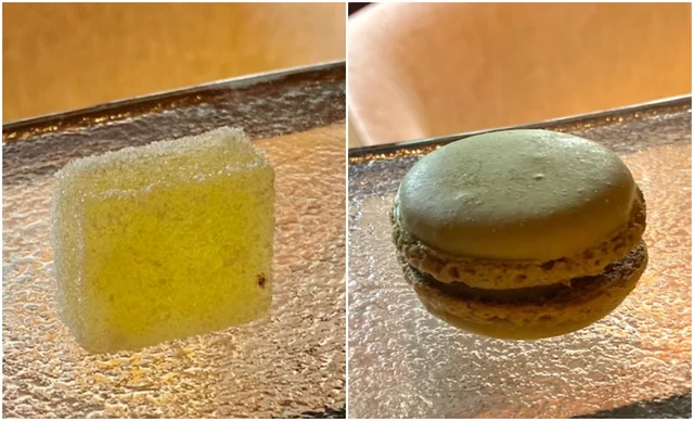 フォション＆キャロンアフタヌーンティーセット、（左）「パートドフリュイ」、（右）「シェフおすすめマカロン」