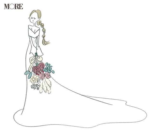 マナーブック冠婚葬祭食事編　【結婚式のお呼ばれマナー】招待状・ご祝儀・服装の基本。花束を持った新婦のイラスト