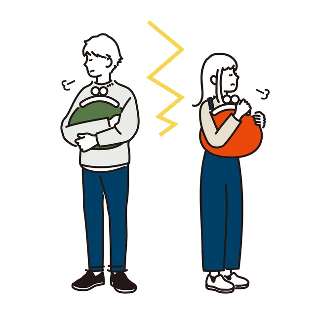 お金でもめているカップルのイメージイラスト