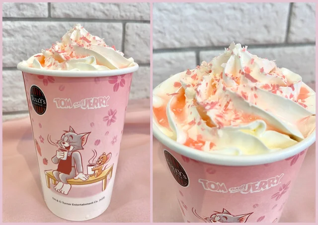 タリーズ「トムとジェリー 桜舞う苺ホワイトショコララテ」