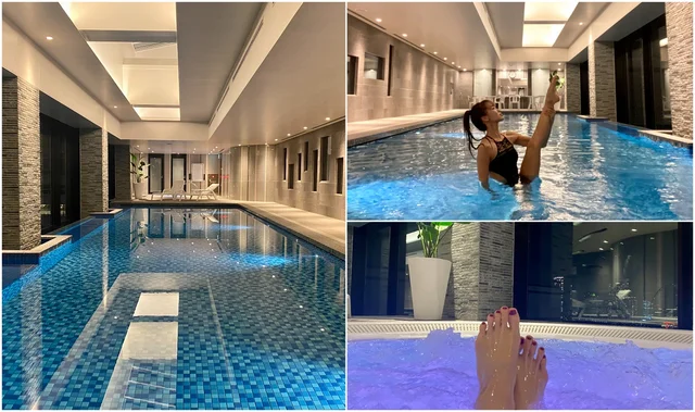 夜のプールとジャグジーの様子