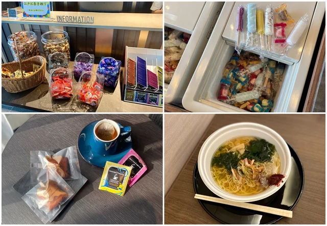 無料でいただける駄菓子やティーバッグ、アイスキャンディや夜鳴きそば