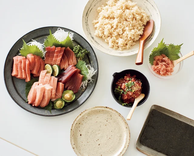 神奈川県のおすすめお取り寄せグルメ「FISHSTAND」の手巻きずしセット、完成イメージ