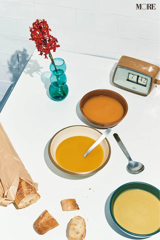 『ひだまりとアンダンテ』のポタージュ、『パン屋塩見』のパン