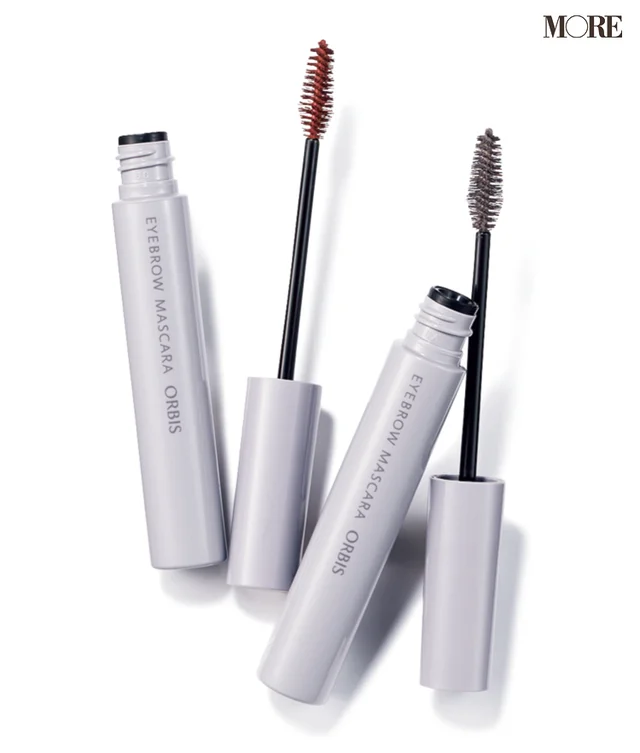 オルビス　アイブローマスカラ（右）ネイチャーソイル・（左）ポピーブルーム