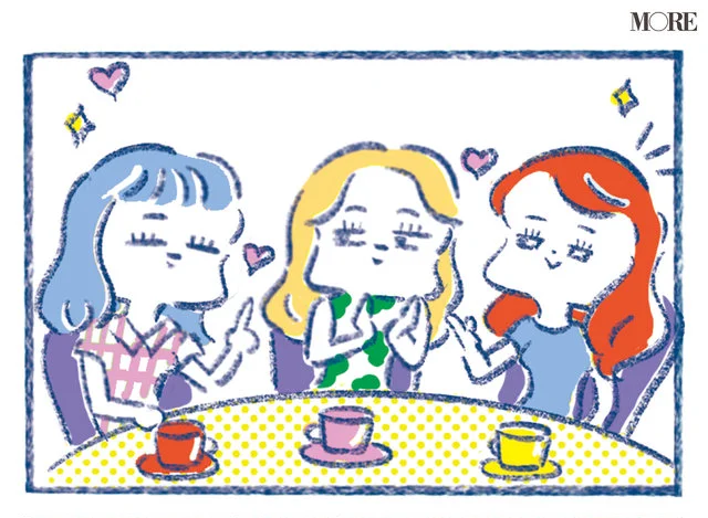 マッチングアプリについて話す女性3人イラスト