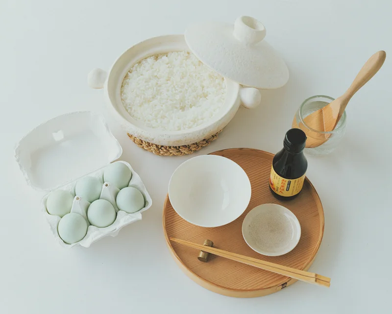 青森県のおすすめお取り寄せグルメ「田子たまご村」の卵かけごはんセット、完成イメージ