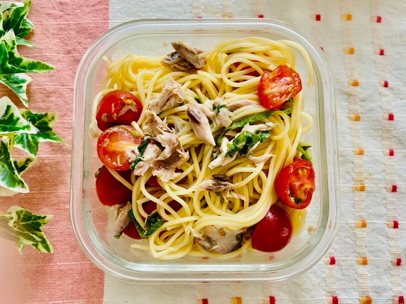 鯖とトマトの冷製パスタ