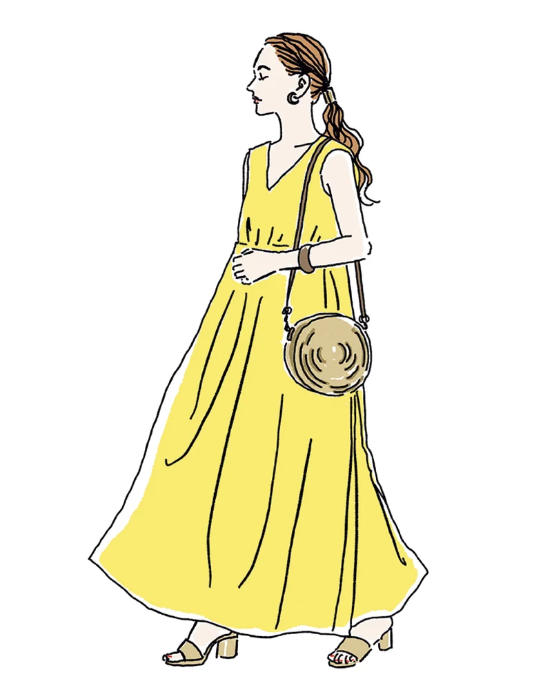 黄色いワンピースを着た女性のイラスト