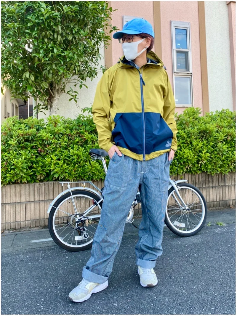 ワークマン　WORKMAN　#ワークマン女子　レインコート　カッパ　2WAY　梅雨　雨の日　コーデ　リュック　自転車　バイク　撥水