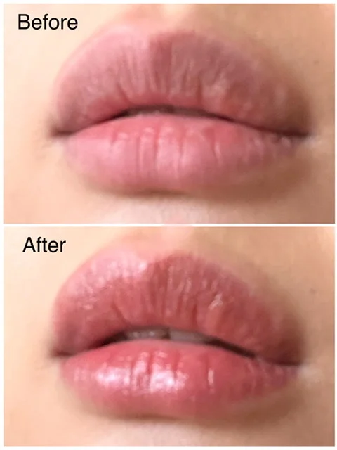 CHANEL ルージュ ココ フラッシュ 90 ジュールを塗る前と塗った後の唇
