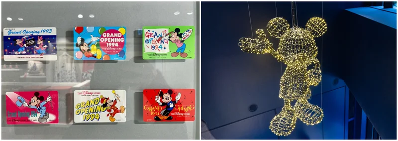 「ディズニーフラッグシップ東京」にあるテレフォンカードの展示とミッキーの装飾