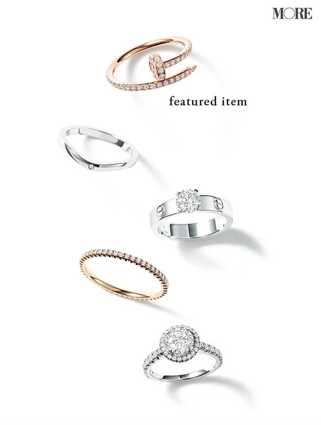 カルティエの結婚指輪（上からジュストアンクルリング、バレリーナリング、LOVEソリテールリング、エタンセルドゥカルティエリング、カルティエデスティネソリテールリング