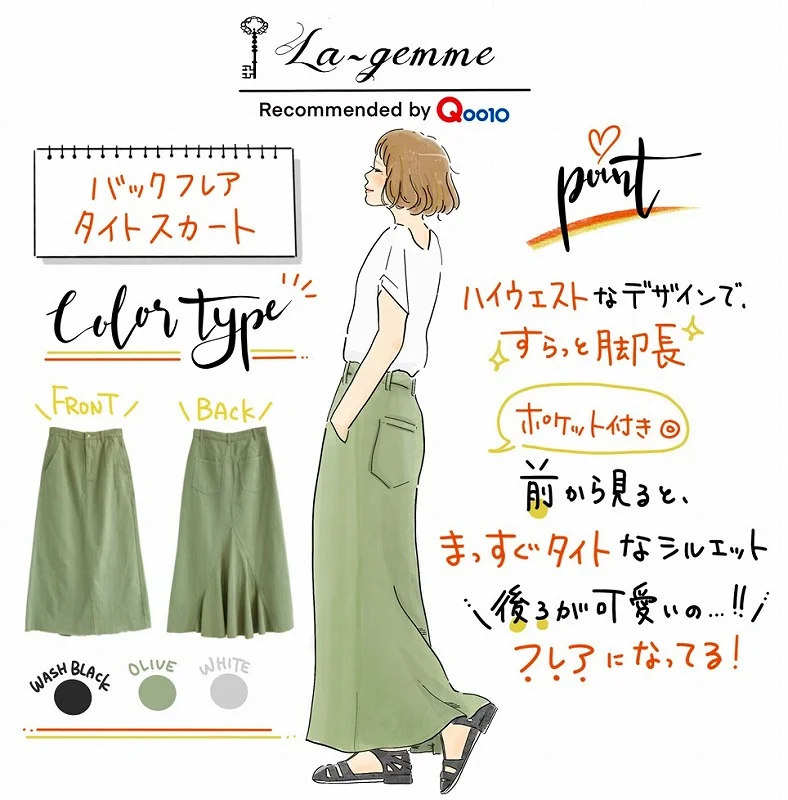 『La-gemme（ラジエム）』バックフレアタイトスカートのイラスト
