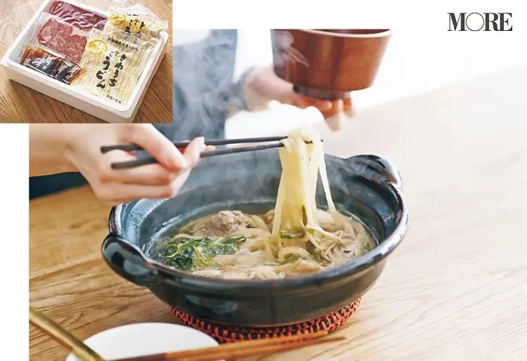 奈良県からお取り寄せした鴨鍋うどんを食べる佐藤栞里