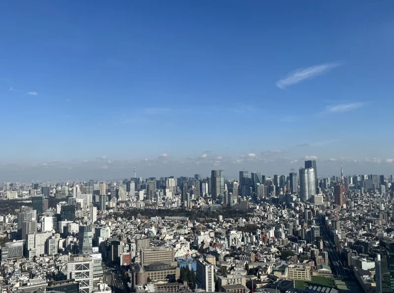 渋谷スカイから東京スカイツリーと東京タワーが一望でき、この日は快晴なので綺麗な空と都内が見えました。