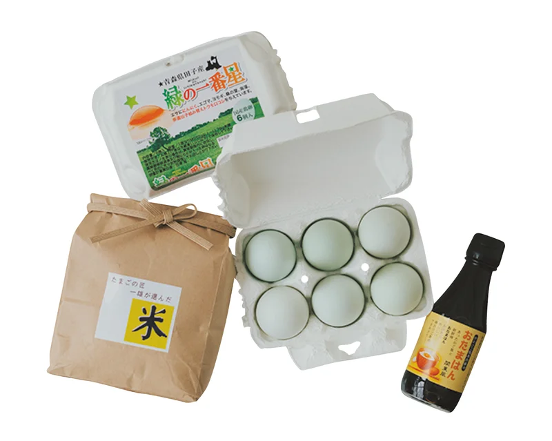 青森県のおすすめお取り寄せグルメ「田子たまご村」の卵かけごはんセット、パッケージ