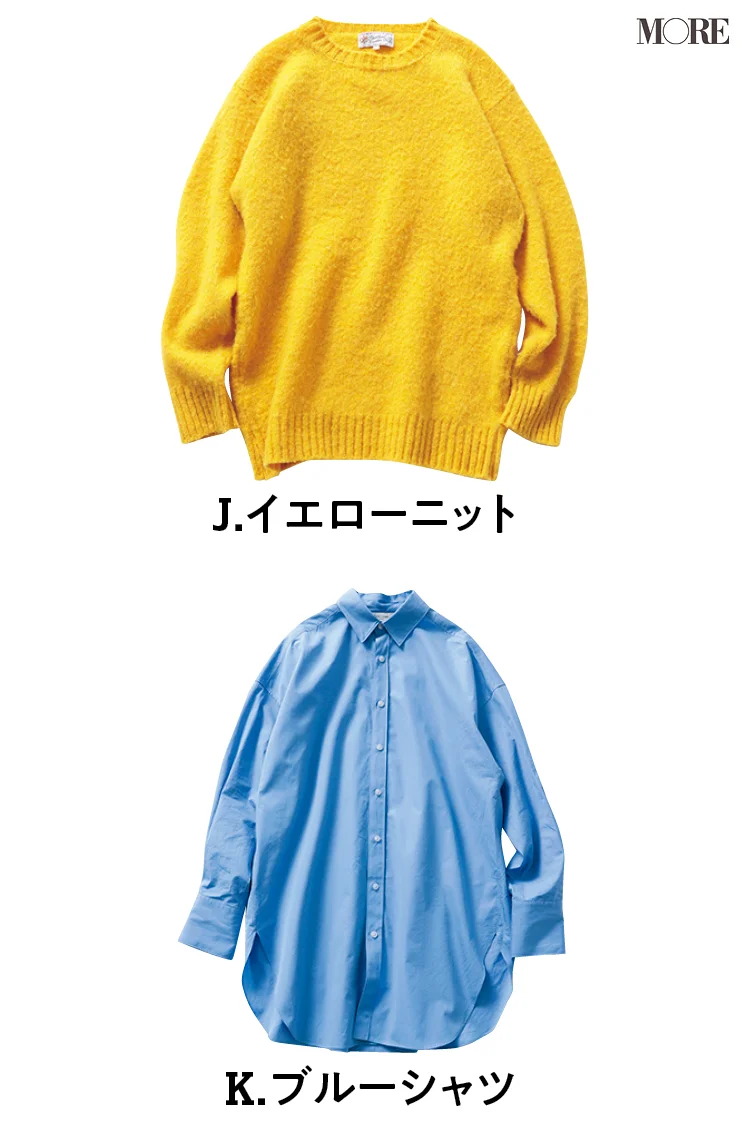 黄色ニットと水色シャツ