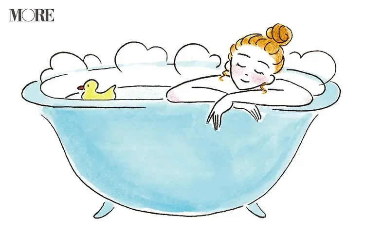 バスタブでお風呂の湯に浸かる女性のイラスト