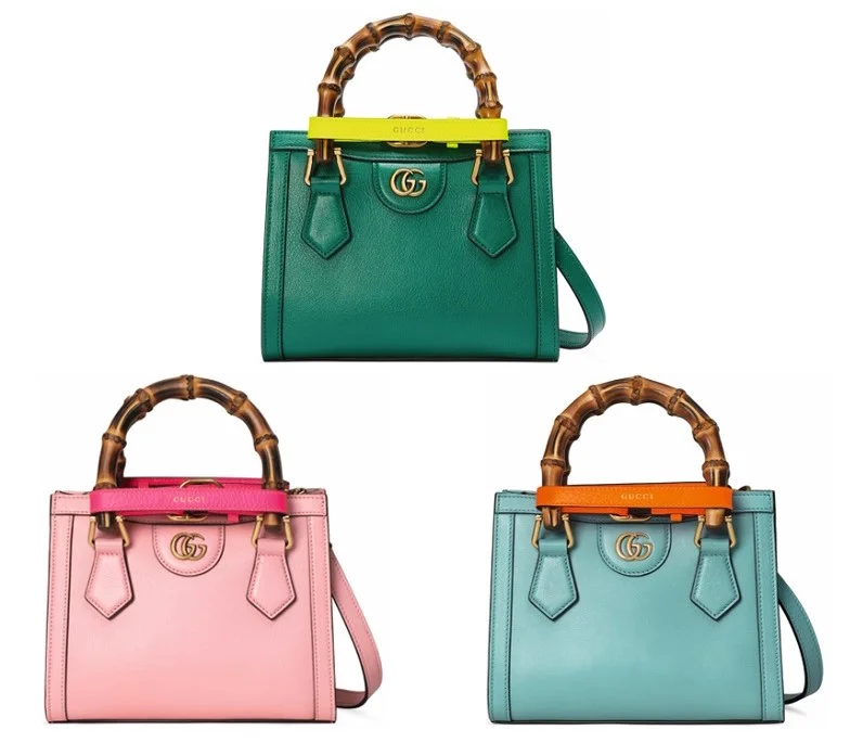 グッチの新作バッグ「グッチダイアナ」ミニサイズ、ピンクなど色物3つ