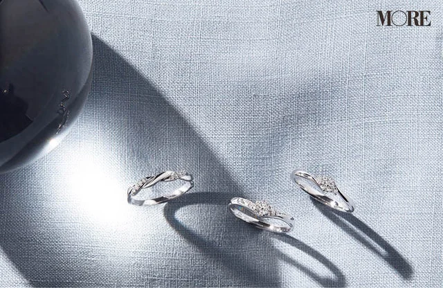 ジュエリーツツミの結婚指輪（右からダイヤモンドリング、メレダイヤモンドのリング、ウィンクルムのダイヤモンドリング