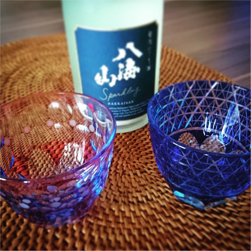 涼しげなグラスで楽しむ日本酒♡