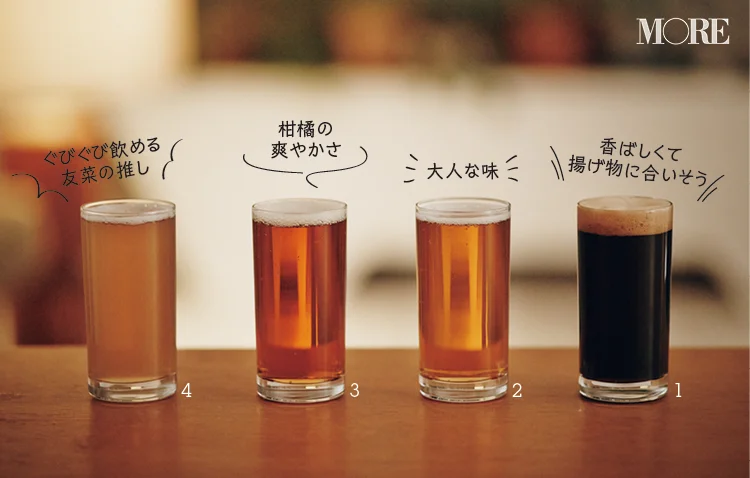 グラスに注がれた４種類のクラフトビール