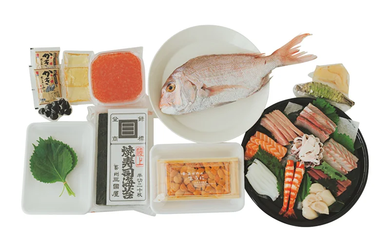 広島県のおすすめお取り寄せグルメ「三次水産」の手巻き寿司セット、パッケージ