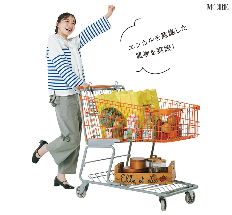 井桁弘恵がスーパーのカートを押している様子