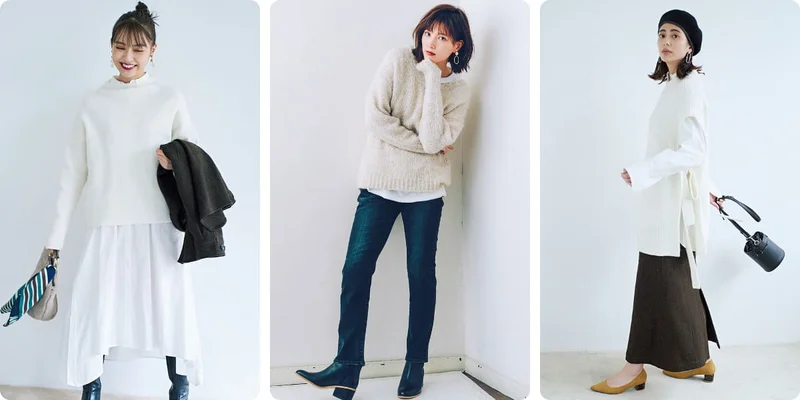 白ニットコーデ 冬 春 着膨れしない細見えテクニックなど 白い服の最旬レディースコーディネートまとめ Photogallery ファッション フォトギャラリー More