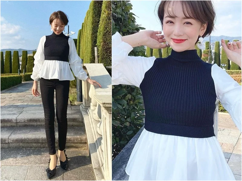 重ね着風トップスに 黒スキニーを合わせたコーデ ライフスタイル最新情報 More