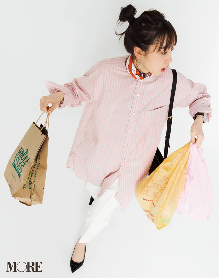 映える 着回せる ピンクと白のストライプシャツを 令和 最初のお買い物にご指名 ファッション コーディネート 代 Daily More