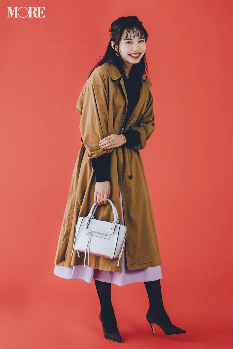 今日のコーデ ユニクロのメンズニット ガウンみたいなトレンチコートで通勤フェミニンにこなれ感を 井桁弘恵 ファッション コーディネート 代 More
