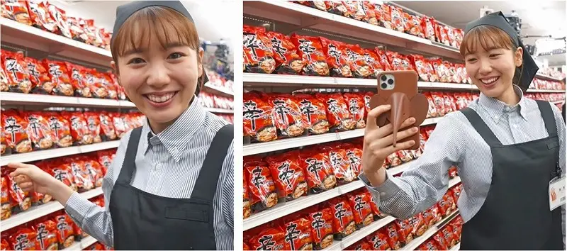 飯豊まりえ「辛ラーメン」CMオフショット画像