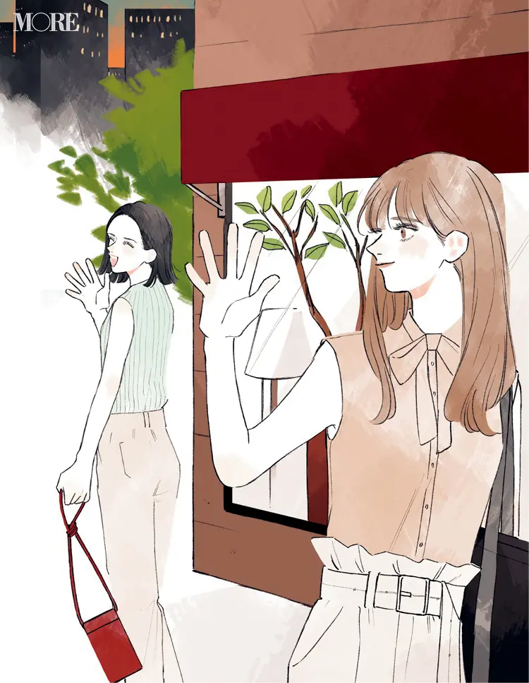一緒の打ち合わせ、お互い助け合って好感触! 同僚3人の恋物語『涼しげ寒色服着回し』2日目_1