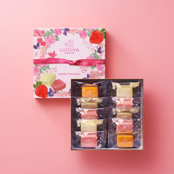 『ゴディバ』の「サブレショコラ あまおう苺」パッケージと実物