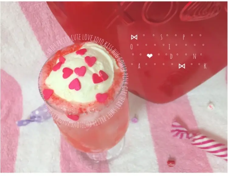【FOOD】\ 愛ちあん Cafe♥︎ / 恋に効く♡?ハートがたっぷり♡とびきりcuteなPink Heart soda♡_1