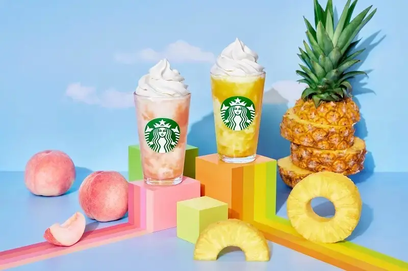 スタバ新作のGO パイナップル フラペチーノとGO ピーチ フラペチーノ